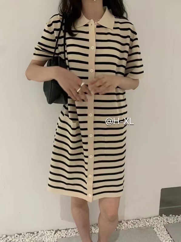 [h-xl] Korean striped knitted dress m3023# XYY