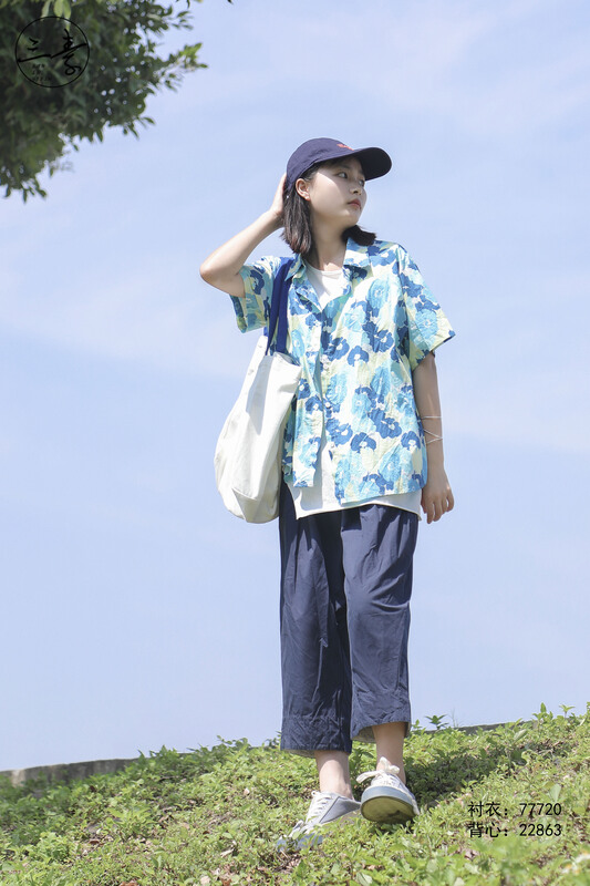 [original of three plain clothes] literary flower printed shirt 77720