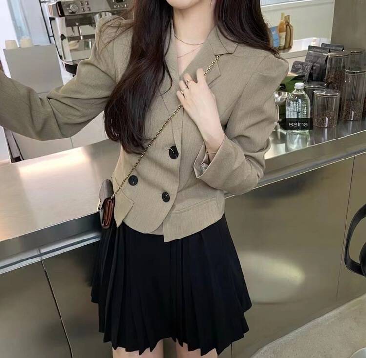 goods in stock! New year in early spring! [Saina fashion] college style simple temperament double breasted suit (suit only) x1079# CLS