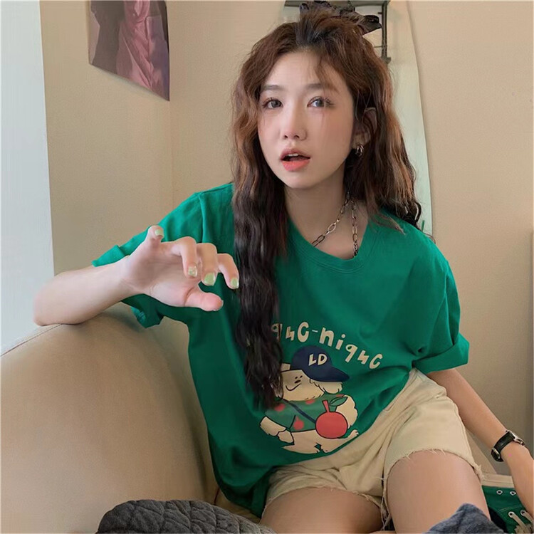 [timely rain] pattern printed loose short sleeve T-shirt 48528# WPL