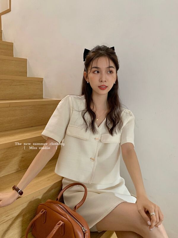 goods in stock! New in early summer! [miss miss miss home] V-neck small fragrance coat + contrast color skirt suit f2213# ZSY