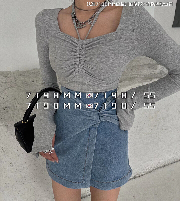 New year in early spring! [7198] Spice Girl Style hanging neck bottomed long sleeve T-shirt 22061# PCZ