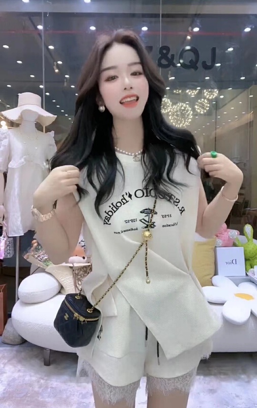 [QIANJIAO] simple round neck letter printed short sleeve + versatile comfortable drawstring Casual Short suit 6900# PCZ