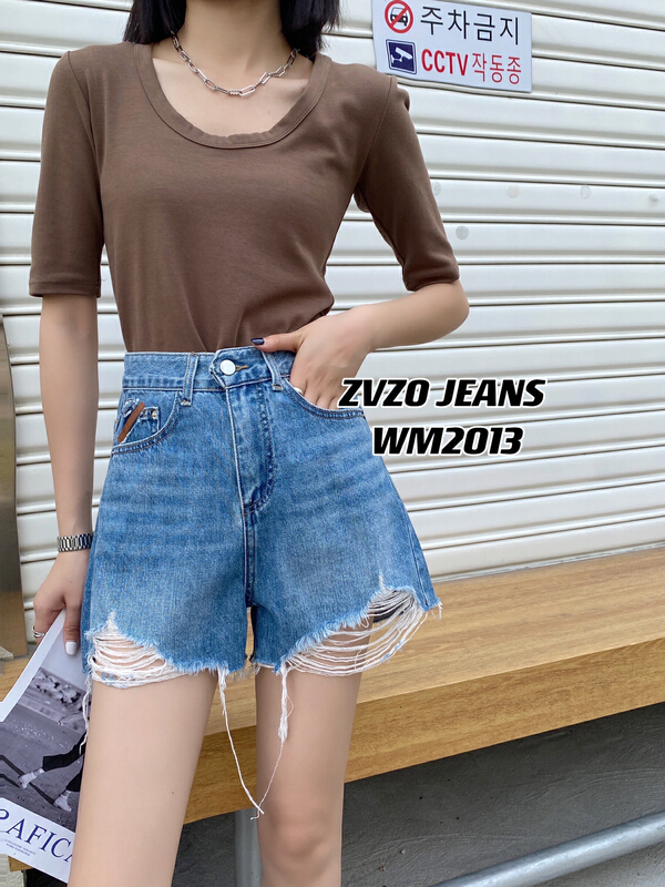 New in early summer! [zvzo] hole thin Korean versatile loose wide leg A-shaped denim shorts w2013# CLS