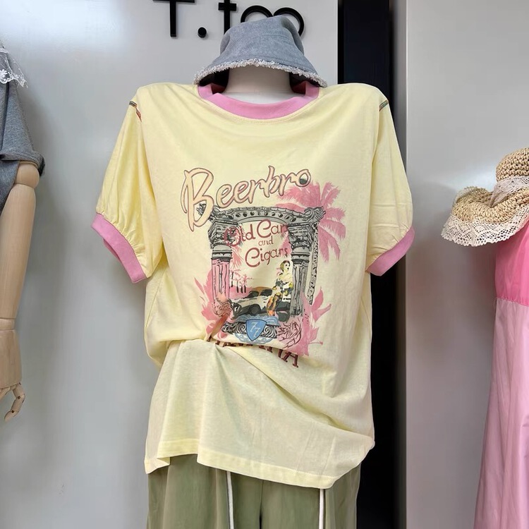 [dodo] color matching collar fashion Vintage short sleeve T-shirt 2581# LSL
