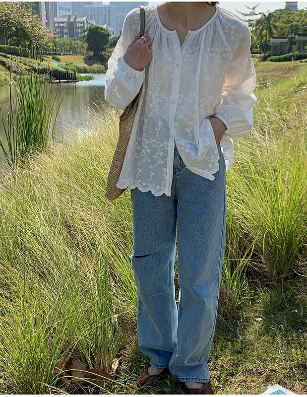 New year in early spring! [the mind] ins Korean style solid color versatile Round Neck Shirt 60003# jhy