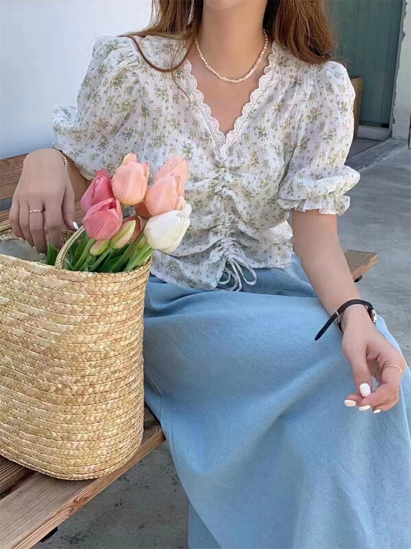 [T +] broken flower comfortable Korean small shirt 905# ll