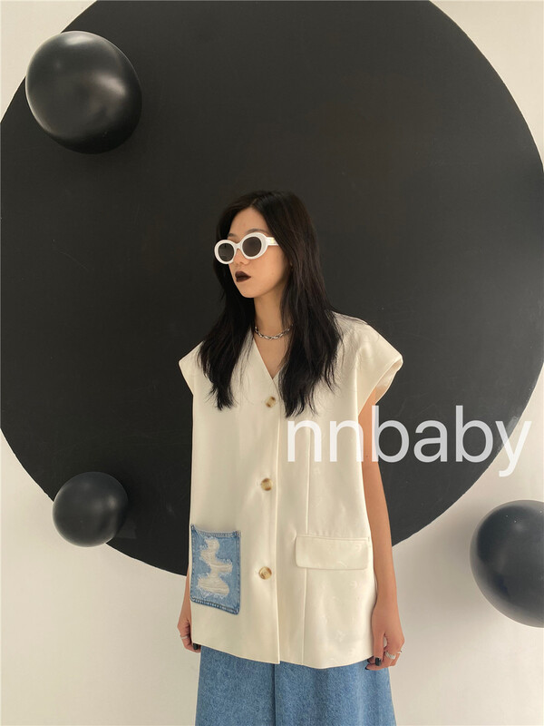 goods in stock! New year in early spring! [nnbaby] Korean style fashion advanced sense contrast color Pocket Vest 069# CLS