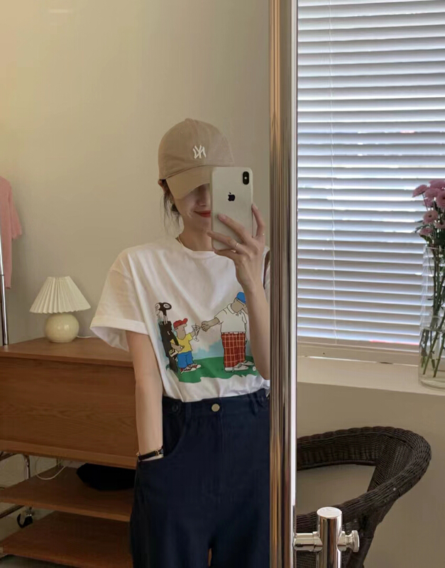 [finoa] Korean casual cartoon printed short sleeve T-shirt 967# CLS