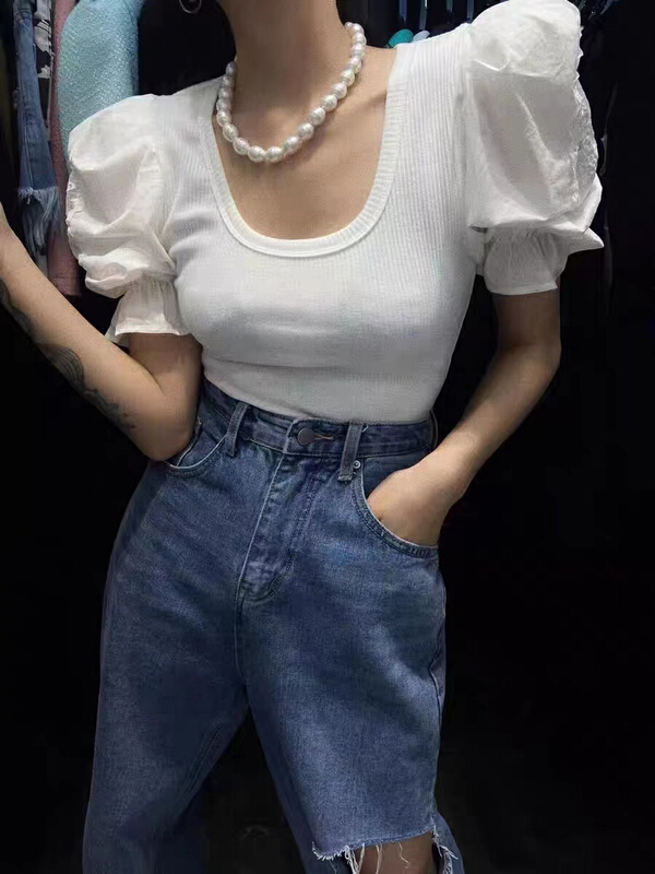 [FF. Studio] Korean slim fit bubble sleeve short short sleeve T-shirt 6015# ozq