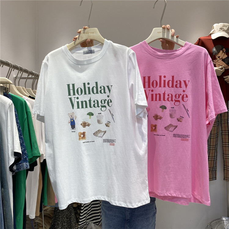 [new time] loose fit letter print short sleeve T-shirt 6155# XYY