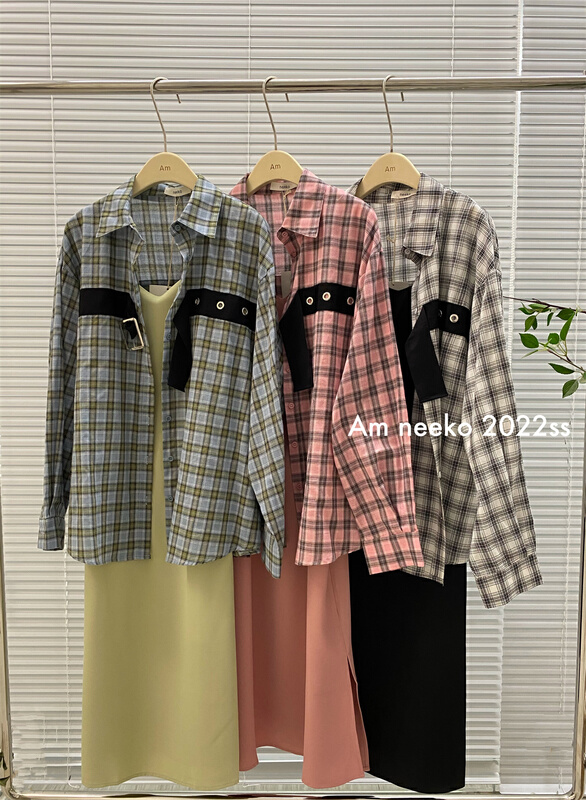 New year in early spring! [am] Korean Plaid versatile shirt + slim and versatile solid color suspender dress suit 3376# JJ