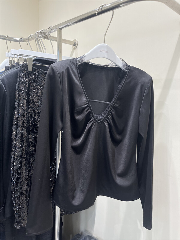 New year in early spring! [badmoon] simple solid color stitched lace blouse 529# LSW