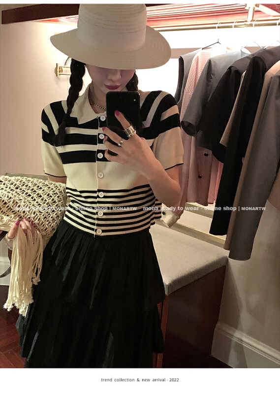 [L.L studio] striped single breasted fashion short sleeve T-shirt 7642# PCZ