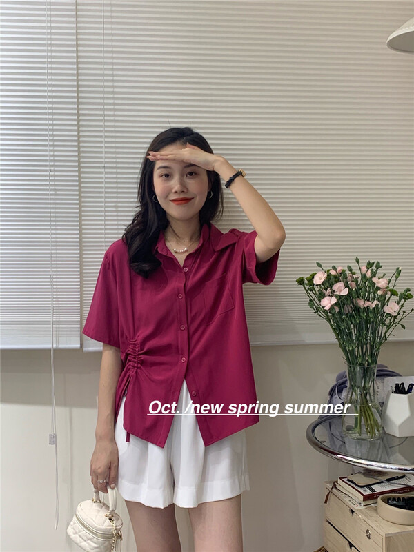 [OCT] Korean drawstring short sleeve shirt 8190# hjy