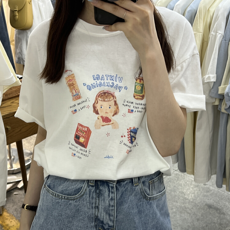 [Libai Li Bai] Korean chic simple casual round neck letter printing design, loose and versatile Pullover short sleeve T-shirt 2608-2# ll