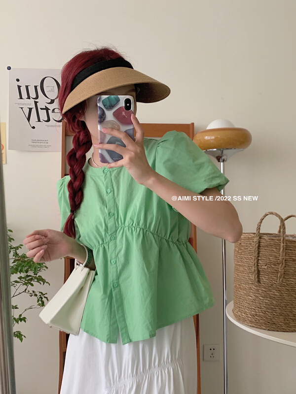 [aimistyle] Korean loose round neck bubble sleeve shirt 10870# HBx