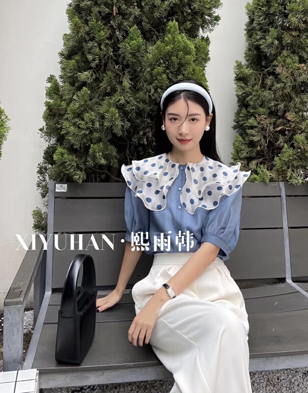 [xiyuhan] double layer wave point large lapel age reducing shirt y930# zxx