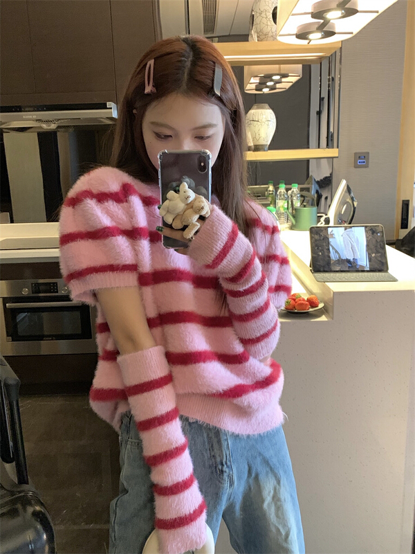 New year in early spring! [timely rain] Han Feng ins loose soft waxy stripe sweater (matching sleeves) 21586# WPL