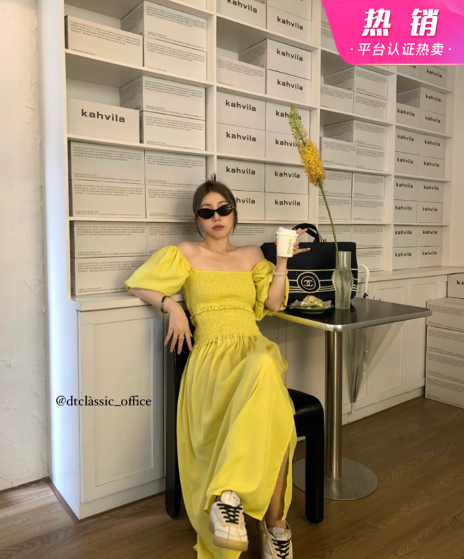 [DT class] bubble sleeves, shoulder missing, thin dress 4716# XYJ