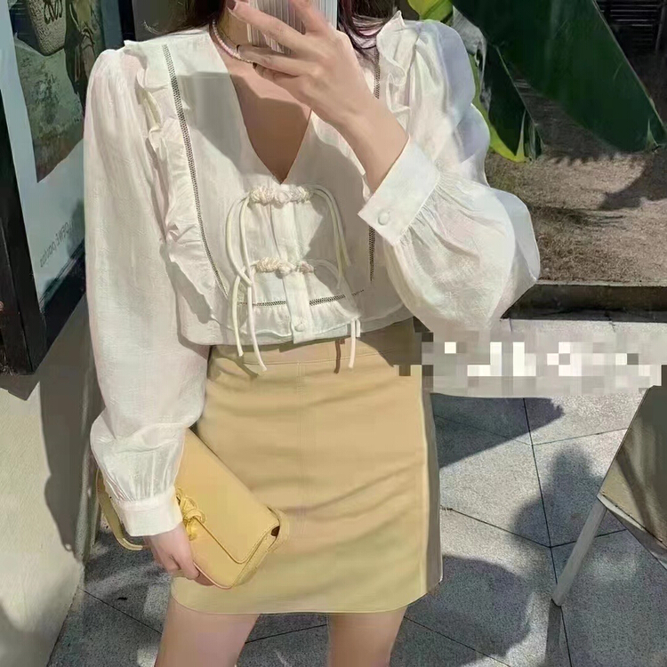 New year in early spring! [GL] Vintage pan buckle style versatile shirt 5208# XYY
