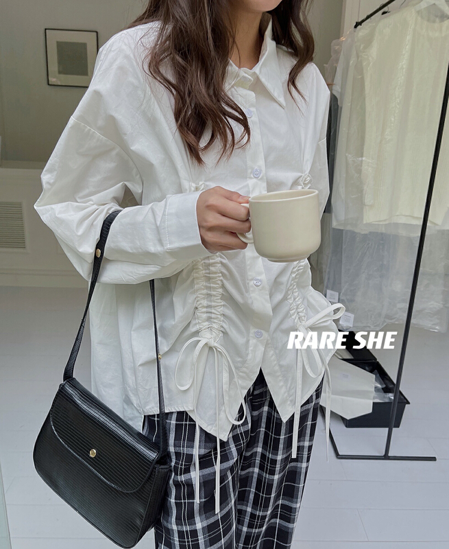 New year in early spring! [rare she] Korean pleated drawstring shirt 5008# LSW