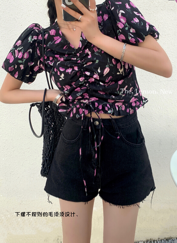 New in early summer! [lemon green tea] Korean high waist versatile denim shorts b-821# hjy