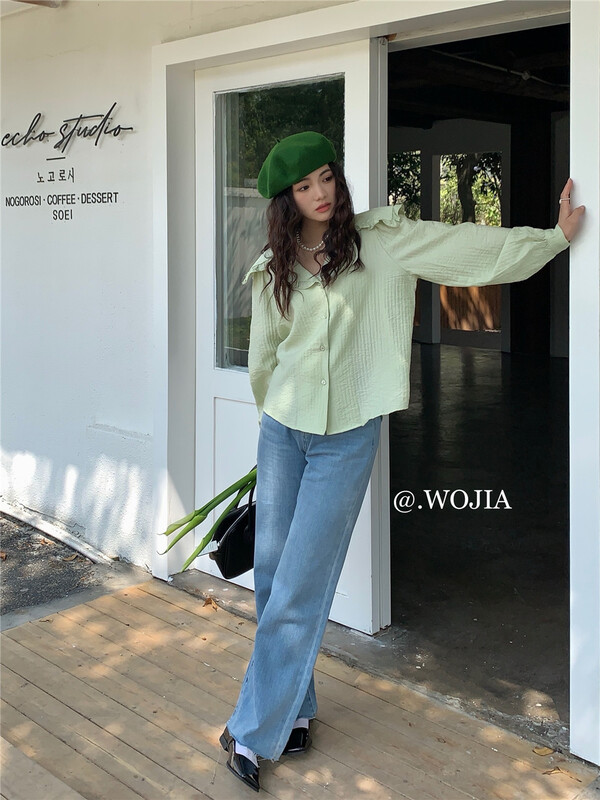 [Wo +] Korean style fungus edge large lapel shirt 22016# zxx