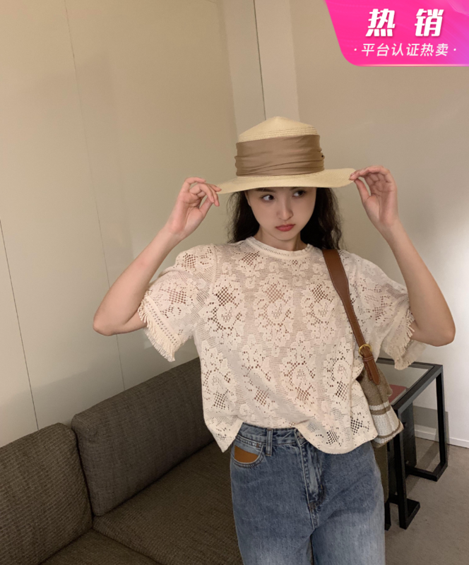 [neihe] design sense hollowed out lace up blouse 22270# zxx