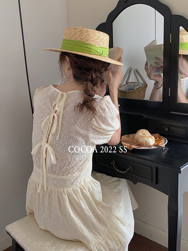 New in early summer! [cocoa] Korean jacquard round neck dress 0128-1# L