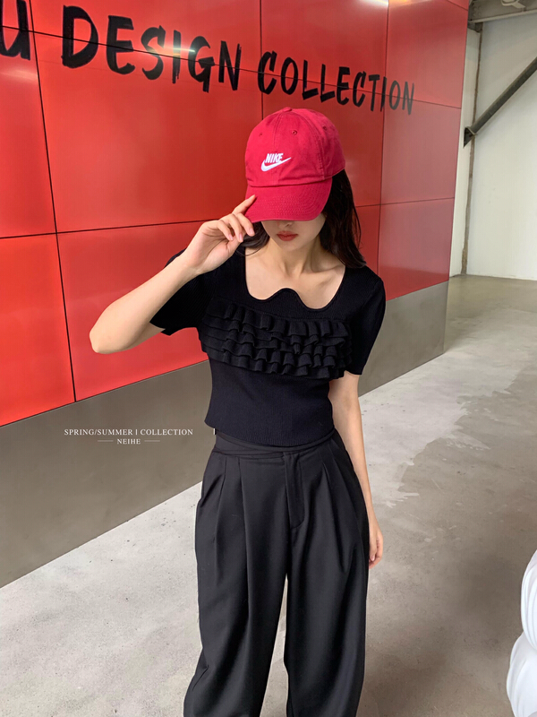 New year in early spring! [neihe] design sense short knit short sleeve T-shirt 22137# zxx