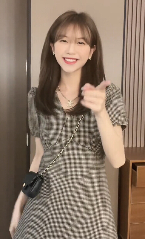 [JH] net red plaid Lantern Sleeve Dress 41582# PCZ