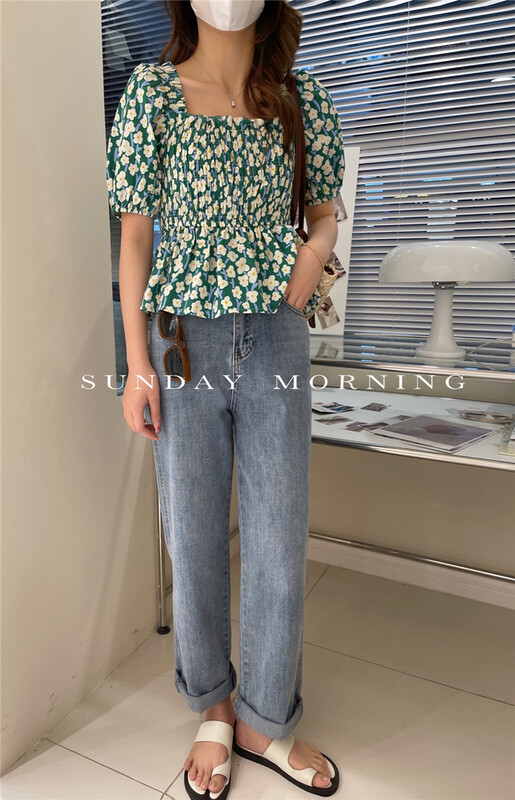 [Sunday morning] Korean Style Floral square neck blouse 9107# zjy
