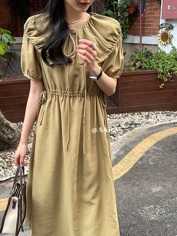 goods in stock! New in early summer! [Sara] simple design waist closing dress 88821# lwy
