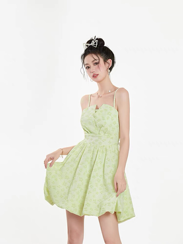 goods in stock! [Yingying new clothes] small fresh waist dew sling, waist closing and thin dress 7458# Cl
