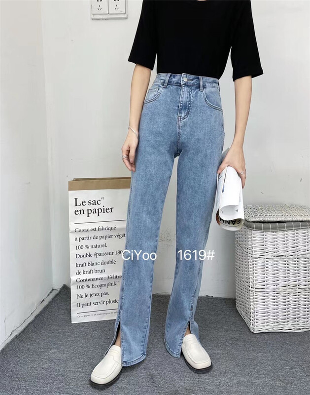 New year in early spring! [grapefruit] high waist slit fashion jeans 1619# hjy