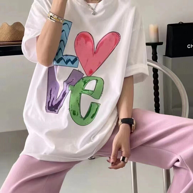 New in early summer! [three thousand gold] letter Pullover versatile short sleeve T-shirt 00152# ll