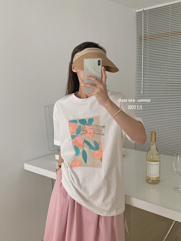New in early summer! [choco] fashion small fresh spray painting short sleeve T-shirt 8209# HBx