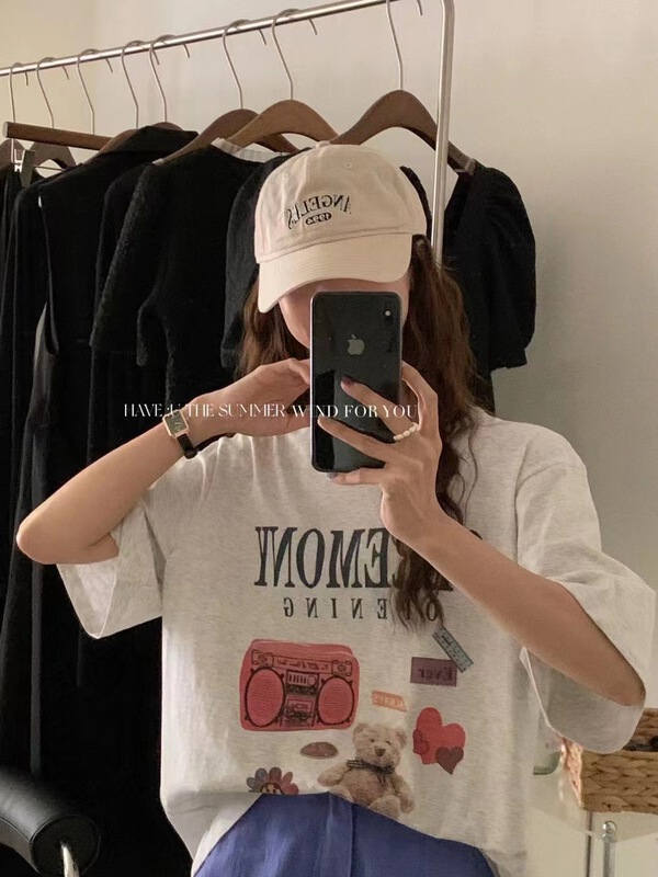 [buyer Yan Xuan youu] Korean print loose short sleeve T-shirt z0101# Cl