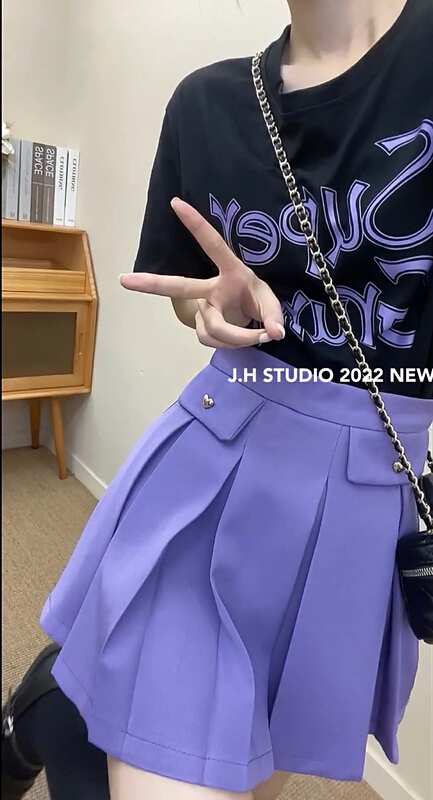 [JH] letter cotton T-shirt + pleated skirt set 41087# PCZ