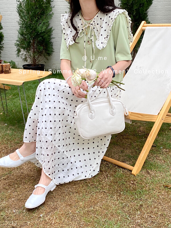 New in early summer! [u.me] Korean lady temperament simple short sleeved shirt + personalized wave dot printing half set (detachable collar) 18851# hjy