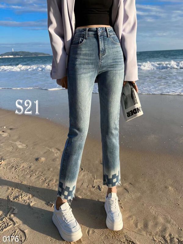 New year in early spring! [CC] skinny checkerboard straight jeans 0176# XYJ