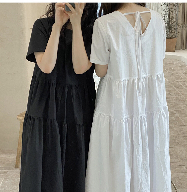 New in early summer! [baerman] crew neck solid medium length dress (excluding necklace) m9375# HBx