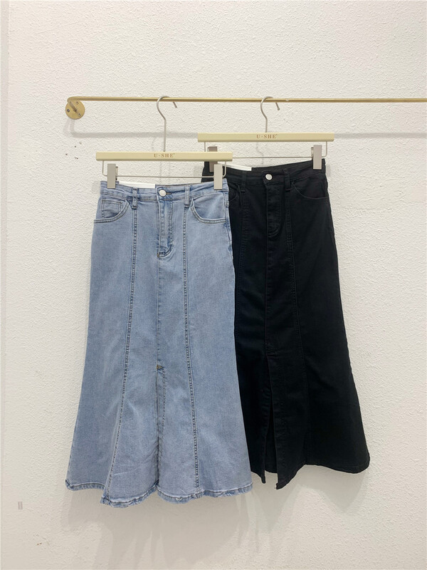 "U.SHE" Korean slim fishtail denim skirt 19767# CQW