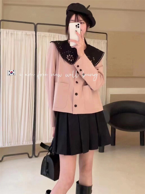 New year in early spring! [free studio] Korean sweet short large pocket suit (detachable collar) 6846# hjy