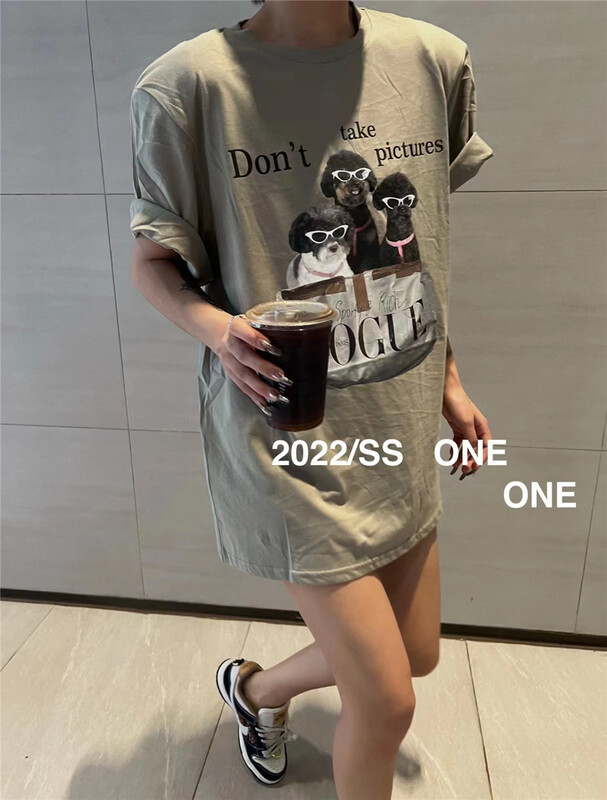 [one] puppy print loose short sleeve T-shirt 18187# ozq