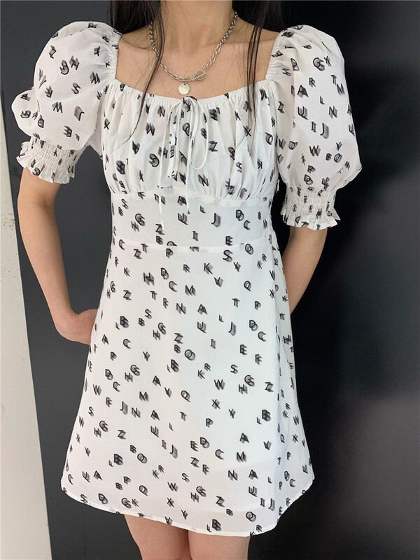 [eveu] design sense square neck gentle dress (excluding necklace) 22035# LSL