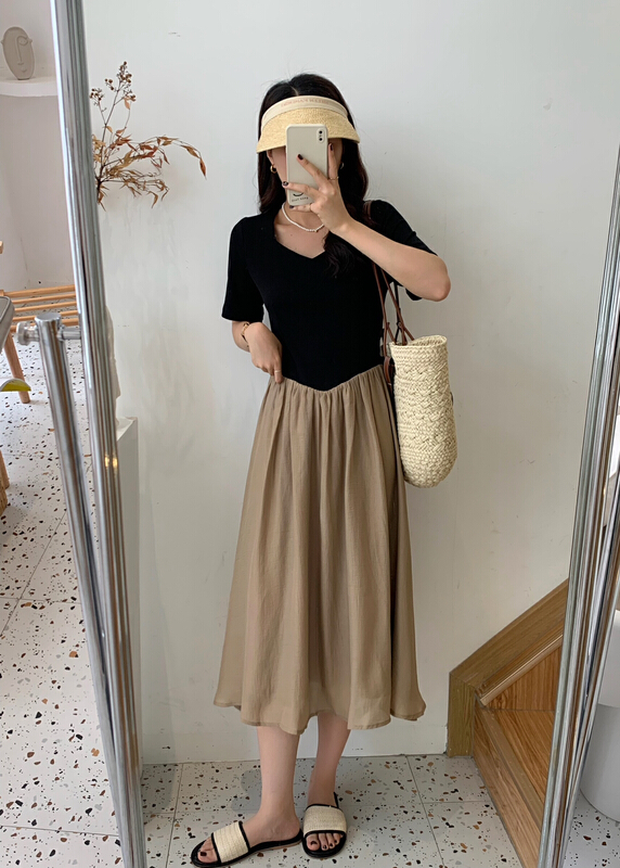 [victory. 2] Korean fashion temperament contrast short sleeved dress v215# WPL