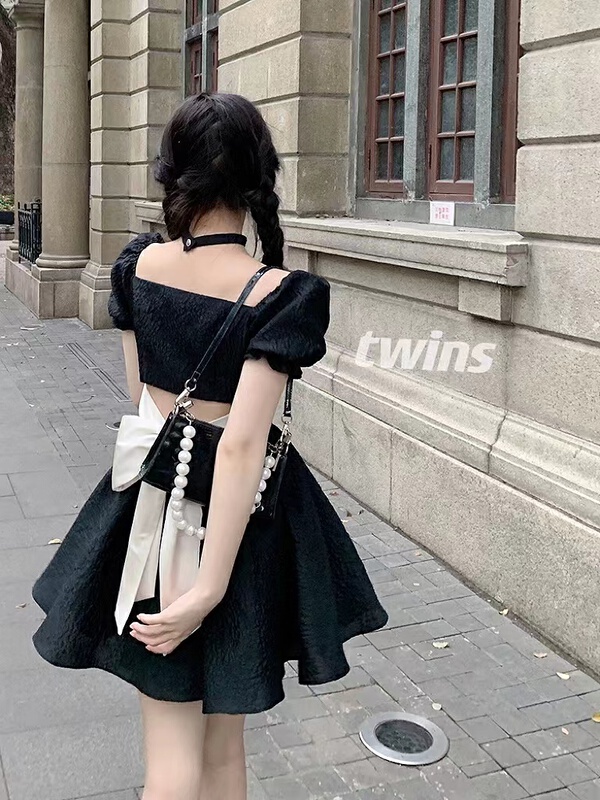 [twins] sweet and gentle square neck retro French relief design dress 8821# hjy