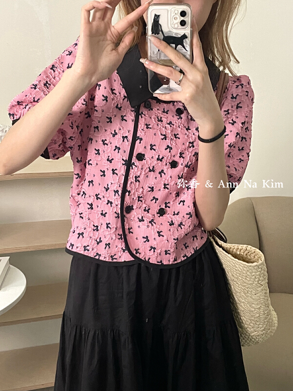 [Mi Xiang] French double row button temperament shirt 5353# hjy